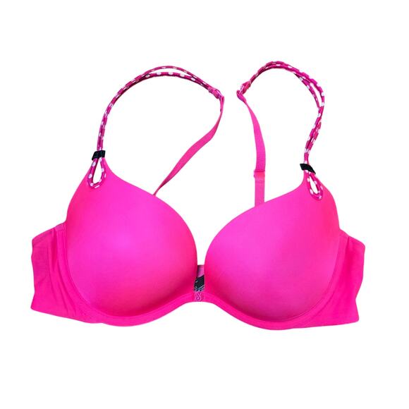 Victoria's Secret Sexy Little Things Hot Pink Bra with Polka Dot Straps 34C Y2K - Picture 1 of 7